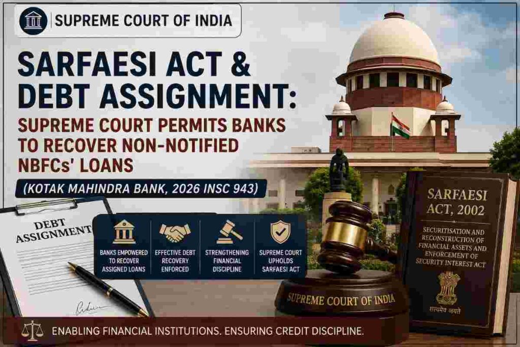 SARFAESI Act & Debt Assignment: Supreme Court Permits Banks to Recover Non-Notified NBFCs’ Loans (Kotak Mahindra Bank, 2026 INSC 943)